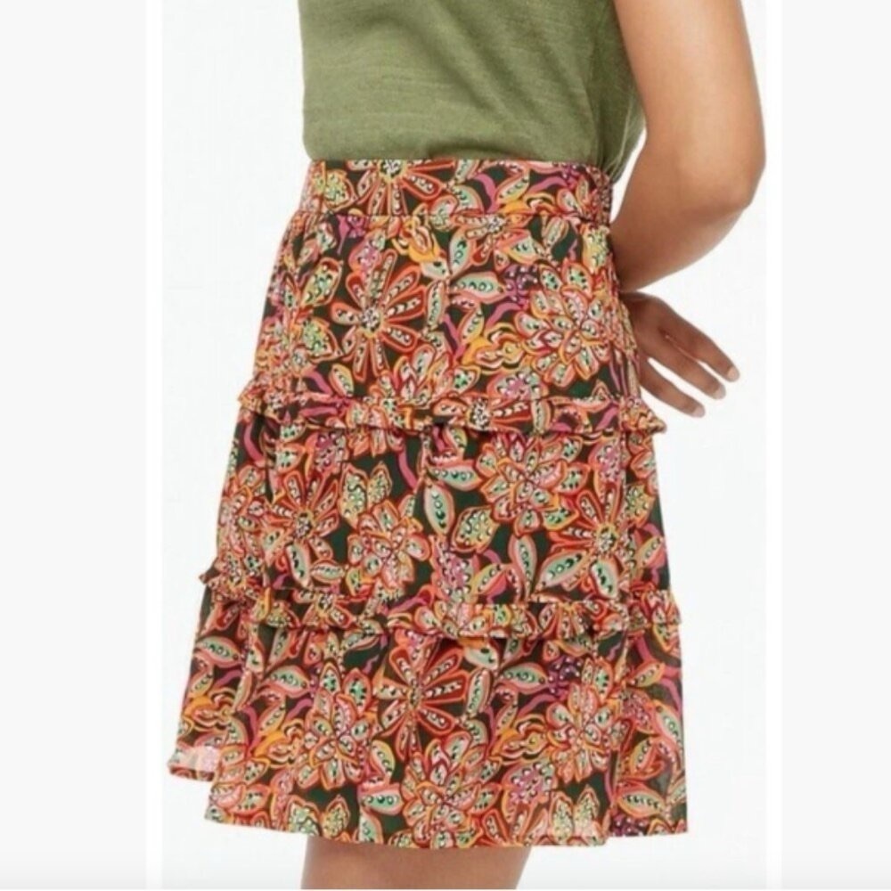 NWT J Crew Womens XL Tiered Floral pull On Mini Skirt Tiered Ruffle Fall New